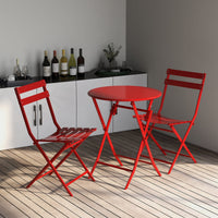 3 Piece Patio Bistro Set Of Foldable Round Table And Chairs, Red No Red Metal