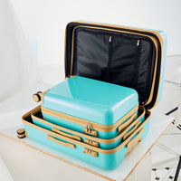 Hardshell Luggage Sets 3 Piece Double Spinner 8 Wheels Suitcase With Tsa Lock Lightweight 20''24''28'' Teal Blue Abs Pc