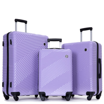 3 Piece Luggage Sets Pc Abs Lightweight Suitcase With Two Hooks, Spinner Wheels, 20 24 28 Light Purple Light Purple Abs Pc