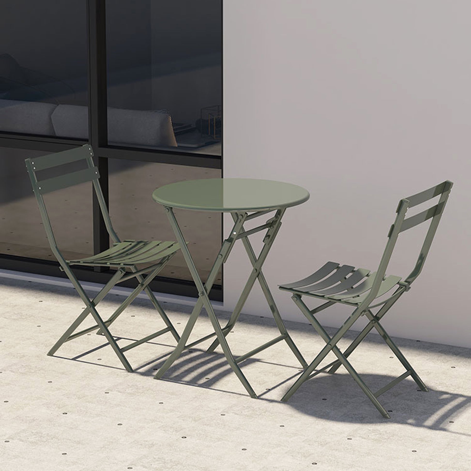 3 Piece Patio Bistro Set Of Foldable Round Table And Chairs, Dark Green No Dark Green Metal