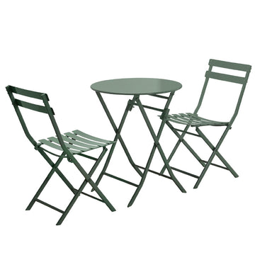 3 Piece Patio Bistro Set Of Foldable Round Table And Chairs, Dark Green No Dark Green Metal