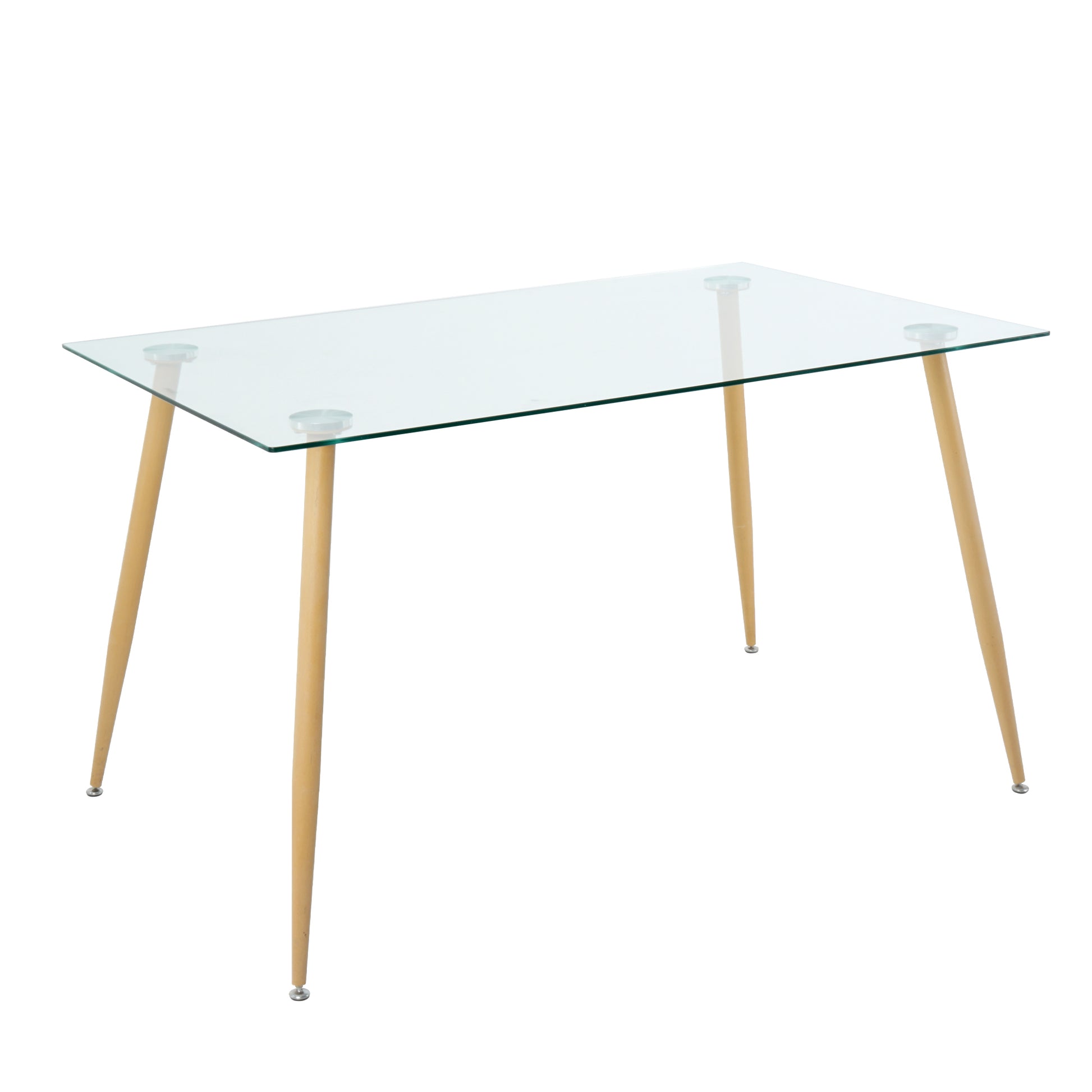 Modern Simple Rectangular Glass Dining Table, Solid Tempered Glass Countertop, Wood Transfer Metal Table Legs, White Pu Dining Chair Set, Suitable For Restaurant Kitchen Use Set Of 5 Metal Glass White Pu Seats 4 Metal Rectangular Dining Table With Chair