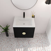 24 Inch Wall Mounted Bathroom Vanity With Sink, For Small Bathroom Kd Packing 2 Black Chestnut Bathroom Wall Mounted Modern Plywood