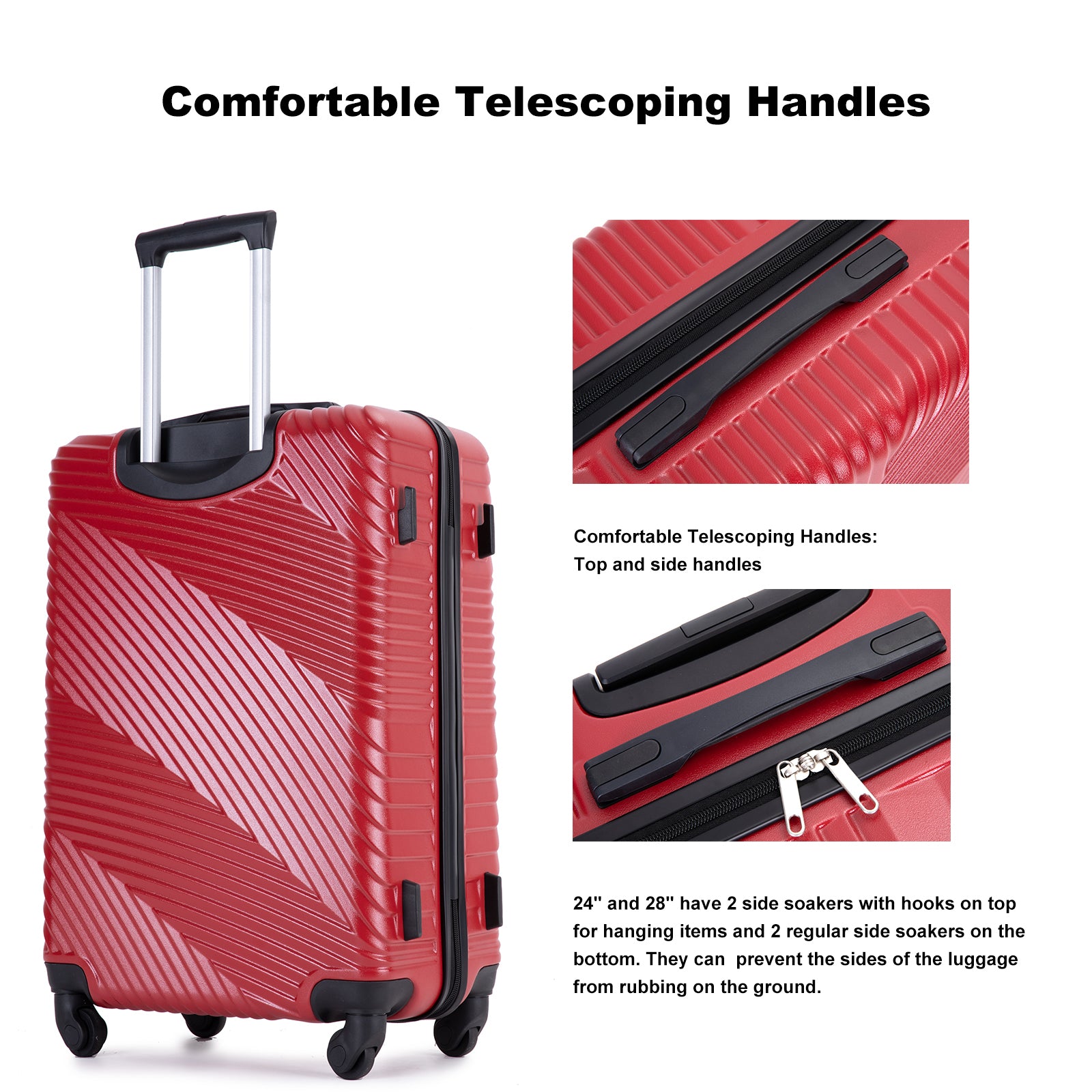 3 Piece Luggage Sets Pc Abs Lightweight Suitcase With Two Hooks, Spinner Wheels, 20 24 28 Red Red Abs Pc