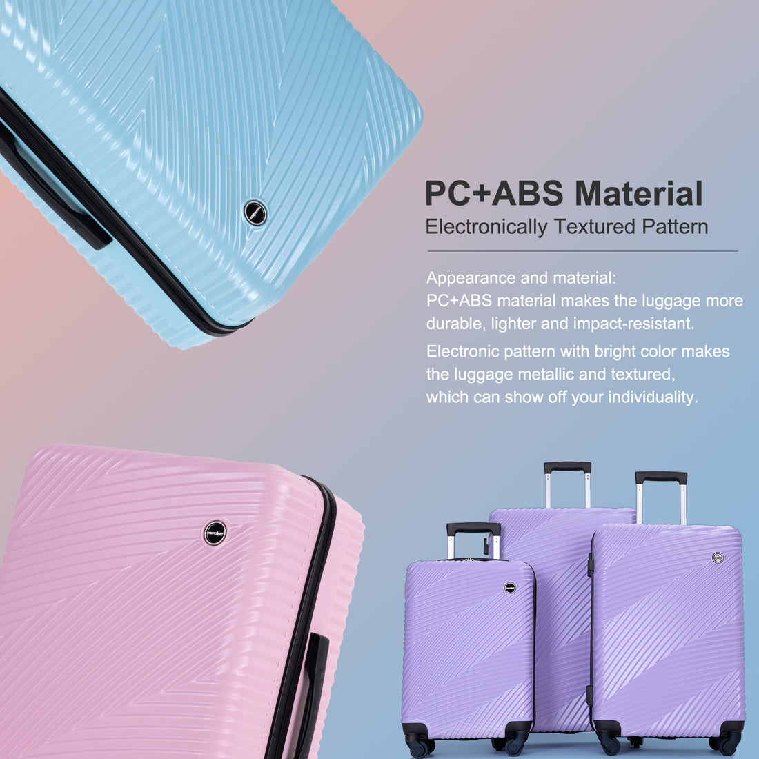 3 Piece Luggage Sets Pc Abs Lightweight Suitcase With Two Hooks, Spinner Wheels, 20 24 28 Light Purple Light Purple Abs Pc