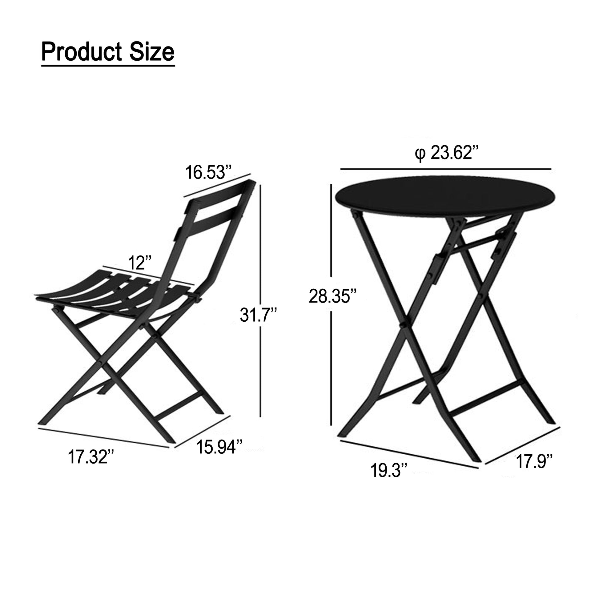 3 Piece Patio Bistro Set Of Foldable Round Table And Chairs, Red No Red Metal