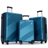 3 Piece Luggage Sets Pc Abs Lightweight Suitcase With Two Hooks, Spinner Wheels, 20 24 28 Dark Blue Dark Blue Abs Pc