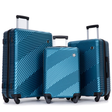 3 Piece Luggage Sets Pc Abs Lightweight Suitcase With Two Hooks, Spinner Wheels, 20 24 28 Dark Blue Dark Blue Abs Pc