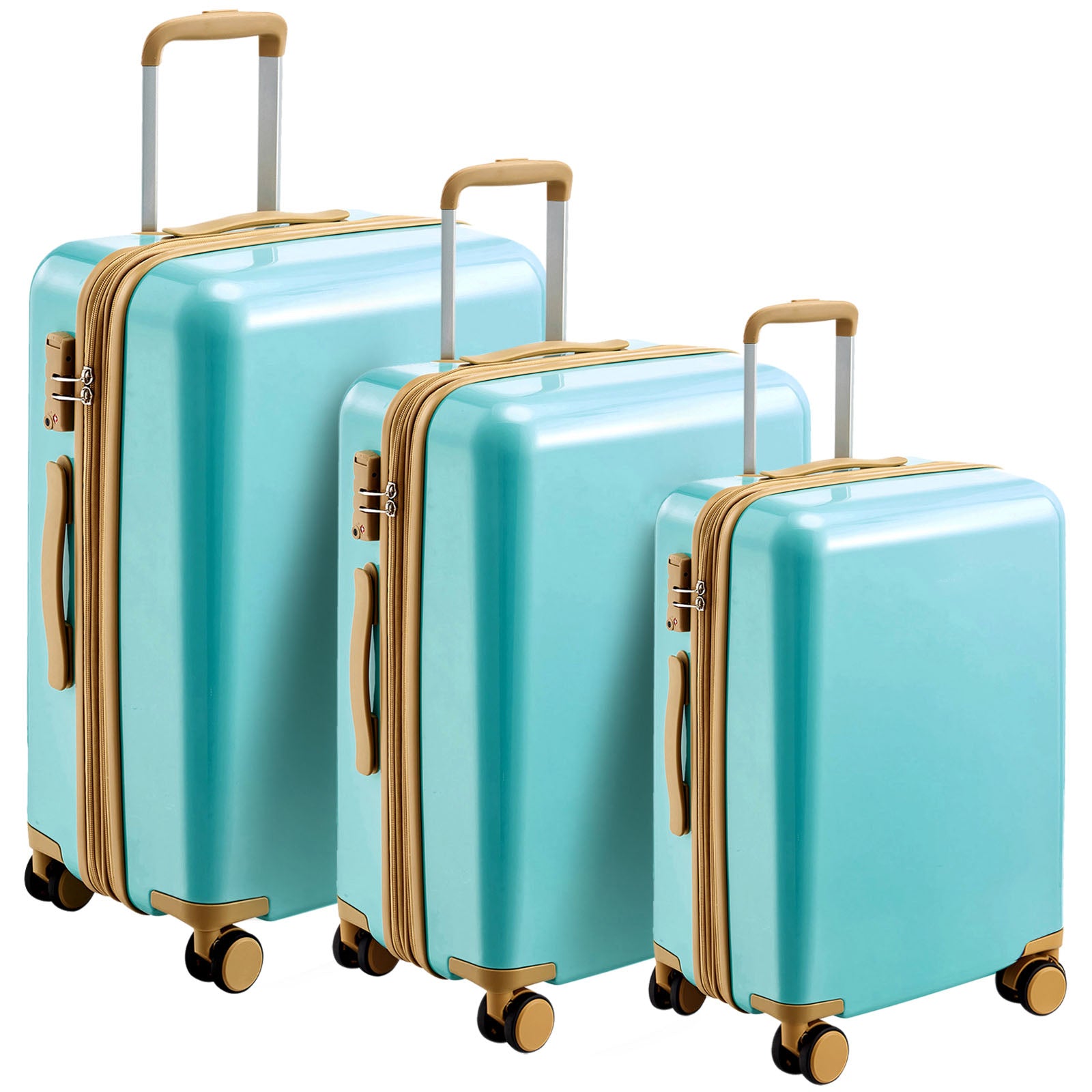 Hardshell Luggage Sets 3 Piece Double Spinner 8 Wheels Suitcase With Tsa Lock Lightweight 20''24''28'' Teal Blue Abs Pc