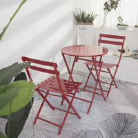 3 Piece Patio Bistro Set Of Foldable Round Table And Chairs, Red No Red Metal