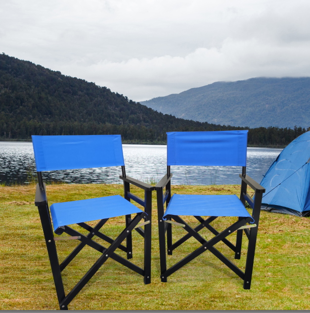 Folding Chair Wooden Director Chair Canvas Folding Chair Folding Chair 2Pcs Set Populus Canvas Colorblue Blue Solid Wood