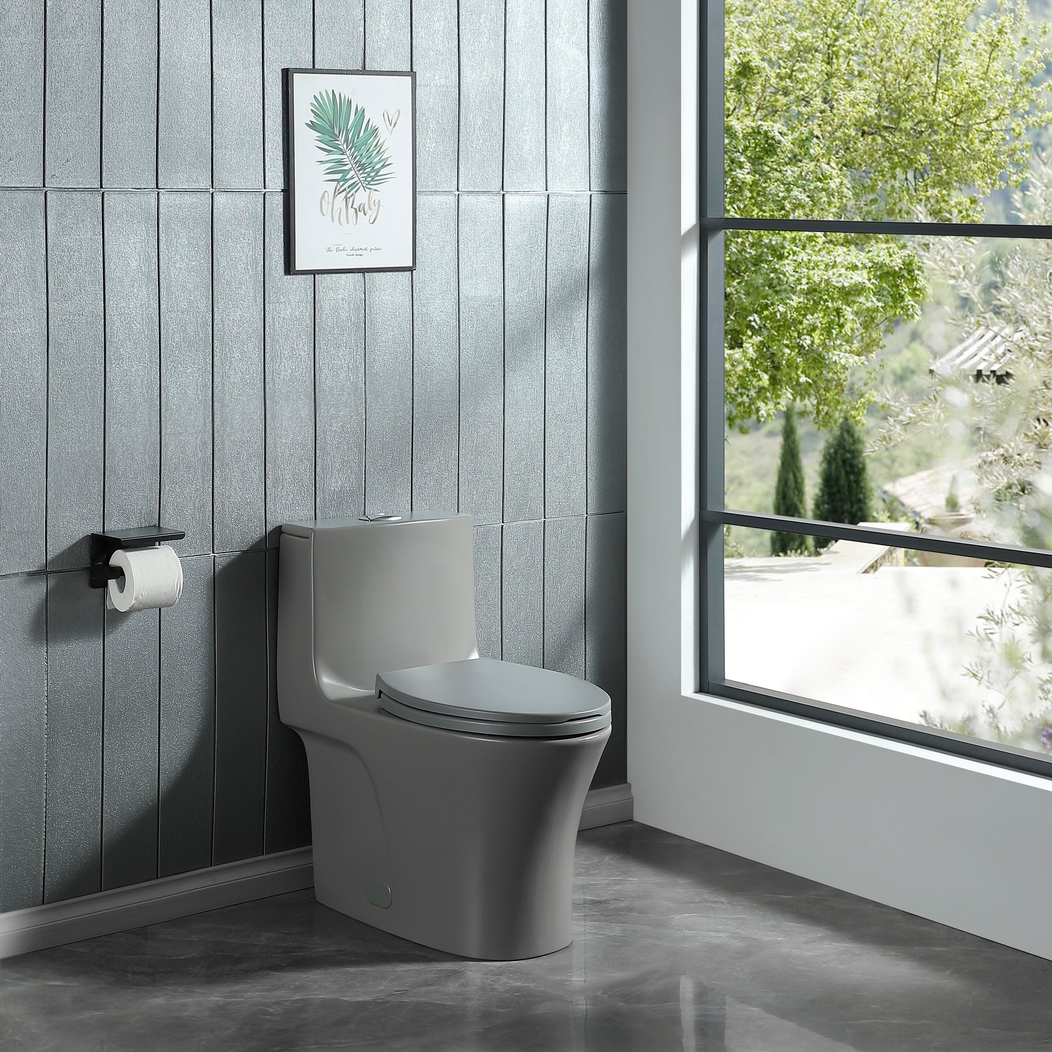 1.1 1.60 Gpf Dual Flush One Piece Toilet, Water Saving Elongated Comfort Height Floor Mounted, Soft Closing Seat, 1000 Gram Map Flushing Score Toilet, Light Grey 23T02 Lg Light Gray Ceramic