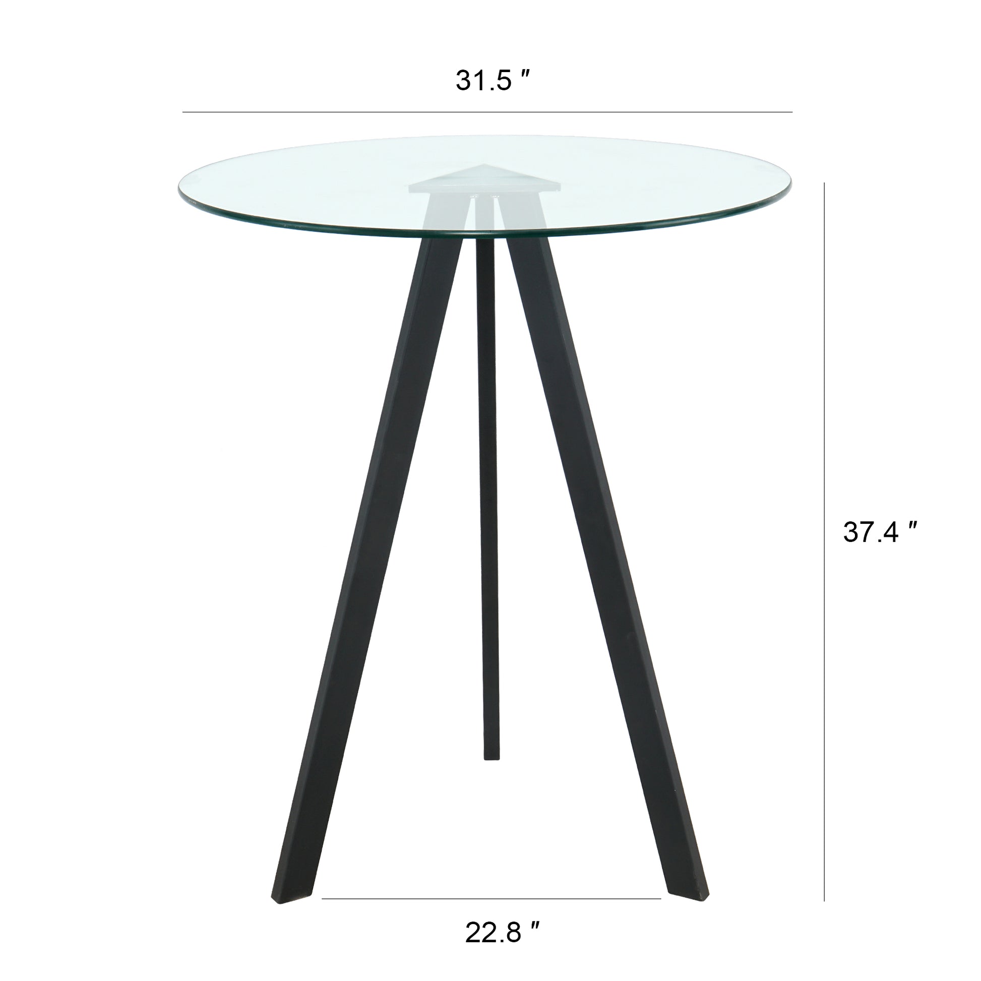 Modern Kitchen Glass Dining Table Round Tempered Glass Bar Table Top,Clear Bar Table Metal Legs,Black Legs Set Of 1 Black Round Glass