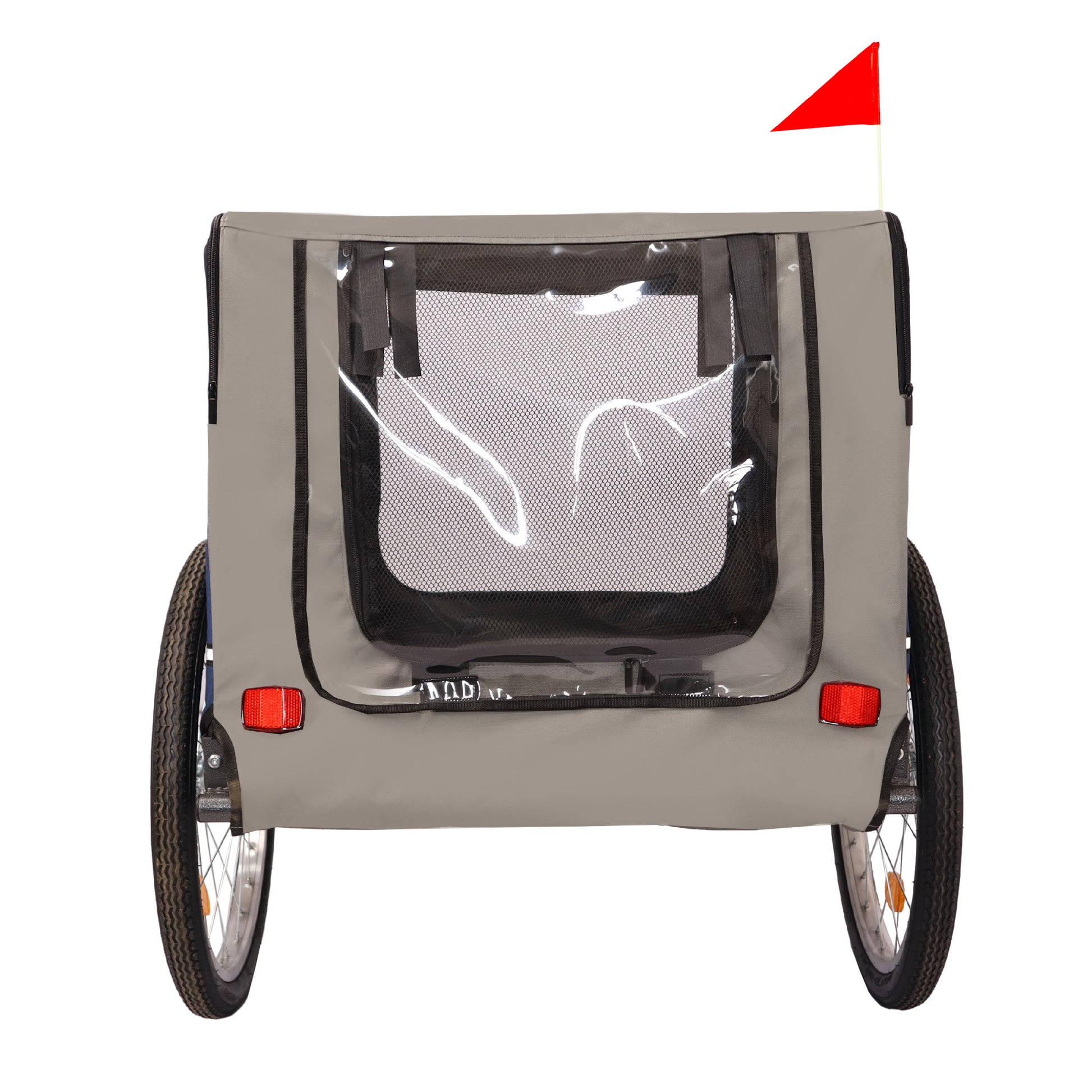 Tangkula Dog Bike Trailer,Mesh Dog Cart With 3 Entrances, Safety Flag, 8 Reflectors, Folding Pet Carrier Wagon With 20 Inch Wheels, Bicycle Carrier For Medium And Small Sized Dogs Blue Grey Fabric Steel