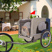 Tangkula Dog Bike Trailer,Mesh Dog Cart With 3 Entrances, Safety Flag, 8 Reflectors, Folding Pet Carrier Wagon With 20 Inch Wheels, Bicycle Carrier For Medium And Small Sized Dogs Blue Grey Fabric Steel