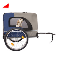 Tangkula Dog Bike Trailer,Mesh Dog Cart With 3 Entrances, Safety Flag, 8 Reflectors, Folding Pet Carrier Wagon With 20 Inch Wheels, Bicycle Carrier For Medium And Small Sized Dogs Blue Grey Fabric Steel