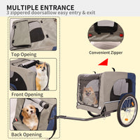 Tangkula Dog Bike Trailer,Mesh Dog Cart With 3 Entrances, Safety Flag, 8 Reflectors, Folding Pet Carrier Wagon With 20 Inch Wheels, Bicycle Carrier For Medium And Small Sized Dogs Blue Grey Fabric Steel