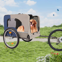 Tangkula Dog Bike Trailer,Mesh Dog Cart With 3 Entrances, Safety Flag, 8 Reflectors, Folding Pet Carrier Wagon With 20 Inch Wheels, Bicycle Carrier For Medium And Small Sized Dogs Blue Grey Fabric Steel