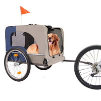 Tangkula Dog Bike Trailer,Mesh Dog Cart With 3 Entrances, Safety Flag, 8 Reflectors, Folding Pet Carrier Wagon With 20 Inch Wheels, Bicycle Carrier For Medium And Small Sized Dogs Blue Grey Fabric Steel