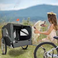 Outdoor Heavy Duty Foldable Utility Pet Stroller Dog Carriers Bicycle Trailer Black Gray Fabric Steel