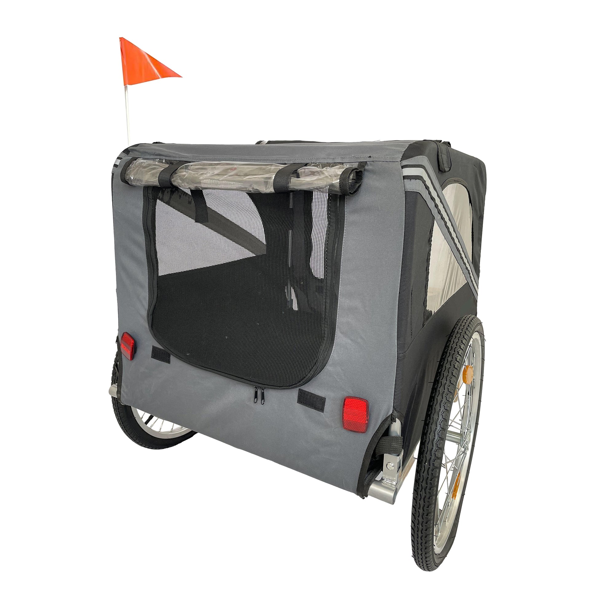 Outdoor Heavy Duty Foldable Utility Pet Stroller Dog Carriers Bicycle Trailer Black Gray Fabric Steel