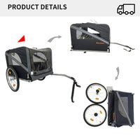Outdoor Heavy Duty Foldable Utility Pet Stroller Dog Carriers Bicycle Trailer Black Gray Fabric Steel