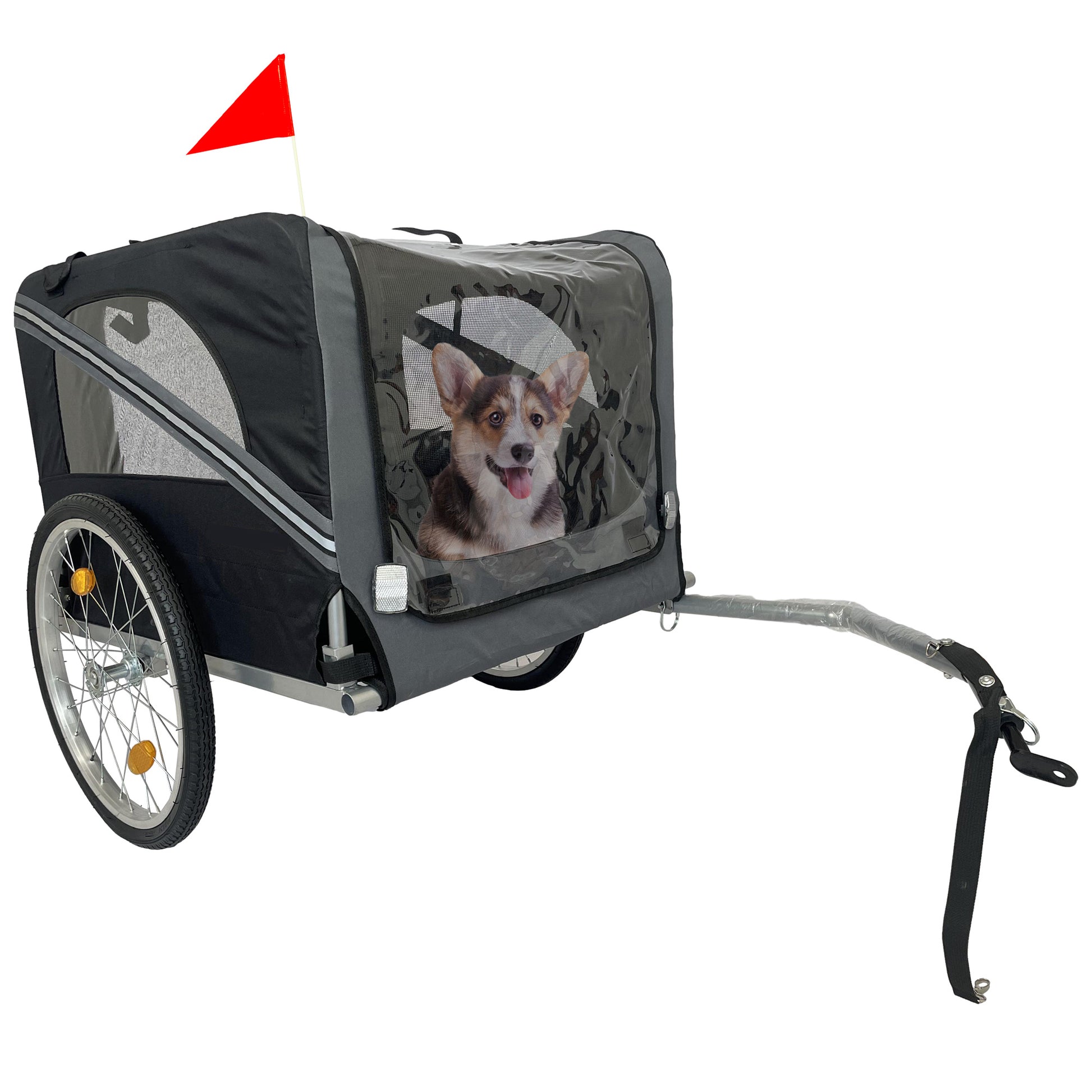 Outdoor Heavy Duty Foldable Utility Pet Stroller Dog Carriers Bicycle Trailer Black Gray Fabric Steel
