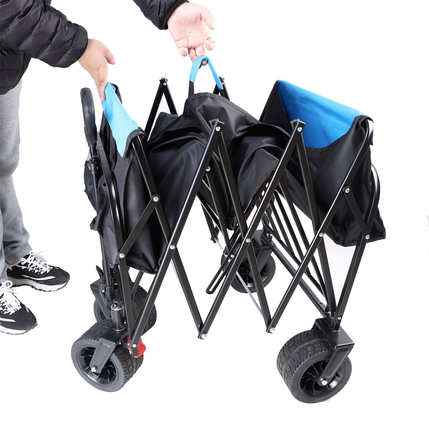 Big Large Capacity Folding Cart Extra Long Extender Wagon Cart Folding Wagon Garden Shopping Beach Cart Black Blue Black Garden & Outdoor Steel