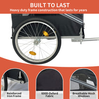 Outdoor Heavy Duty Foldable Utility Pet Stroller Dog Carriers Bicycle Trailer Black Gray Fabric Steel