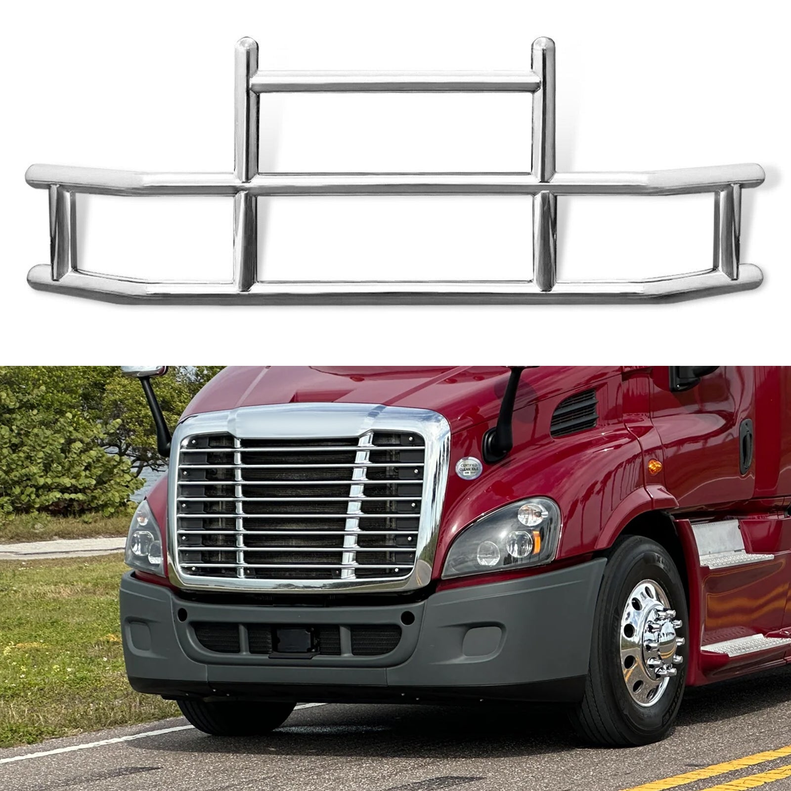 Front Bumper Deer Guard For Freightliner Cascadia 2008 2017 With Bracket G04018 Silver Stainless Steel