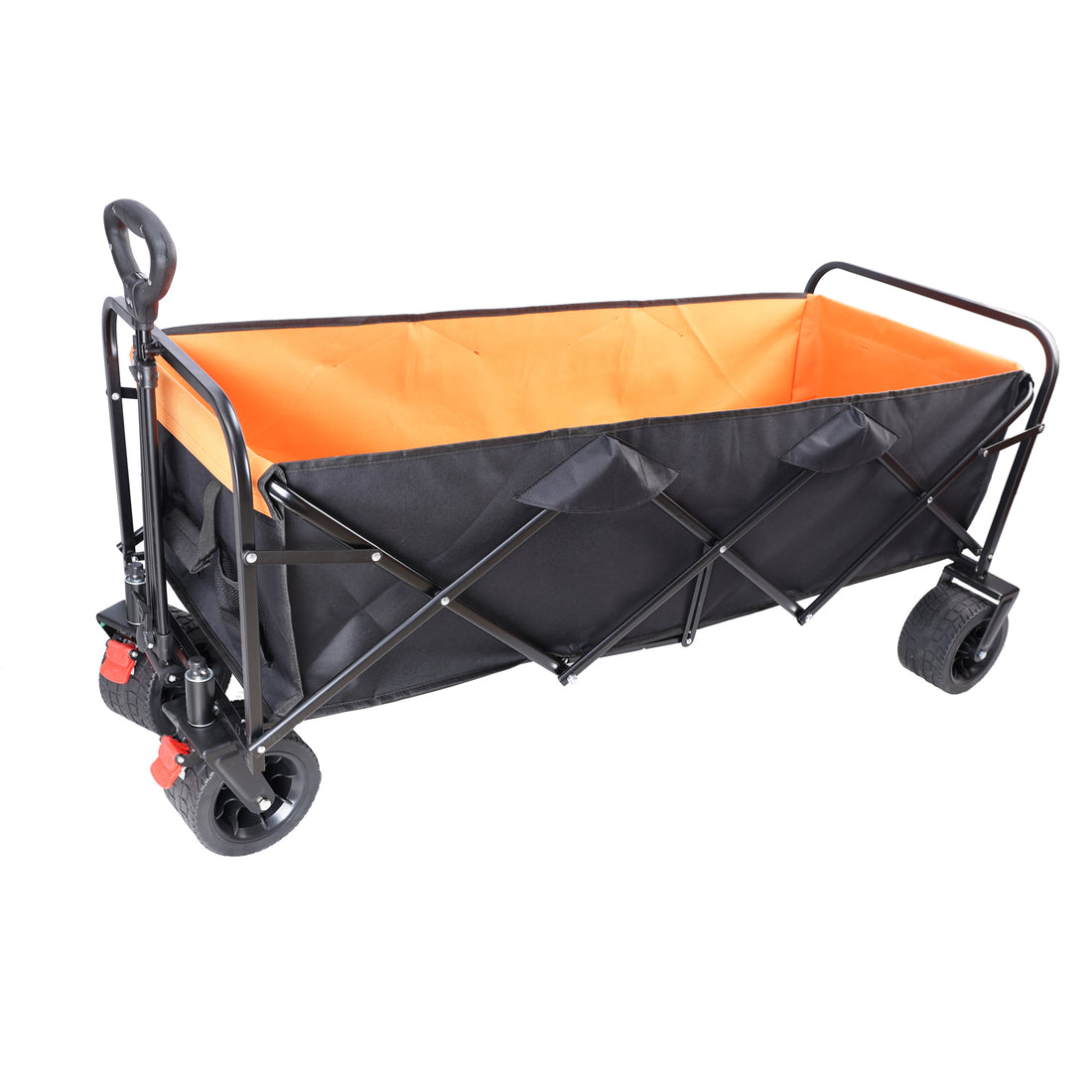 Big Large Capacity Folding Cart Extra Long Extender Wagon Cart Folding Wagon Garden Shopping Beach Cart Black Orange Black Steel