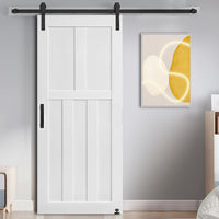 32" X 84" Five Panel Real Primed Door Slab 6.6Ft Barn Door Sliding Hardware Adjustable Floor Guider Pull Handle, Diy Unfinished Paneled Door, Modern Interior Barn Door, Moisture Proof White Mdf