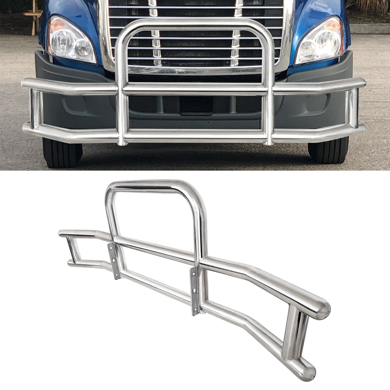 Stainless Steel Deer Guard Bumper For Freightliner Cascadia 2018 2017 With Bracketsx5 Chrome Stainless Steel