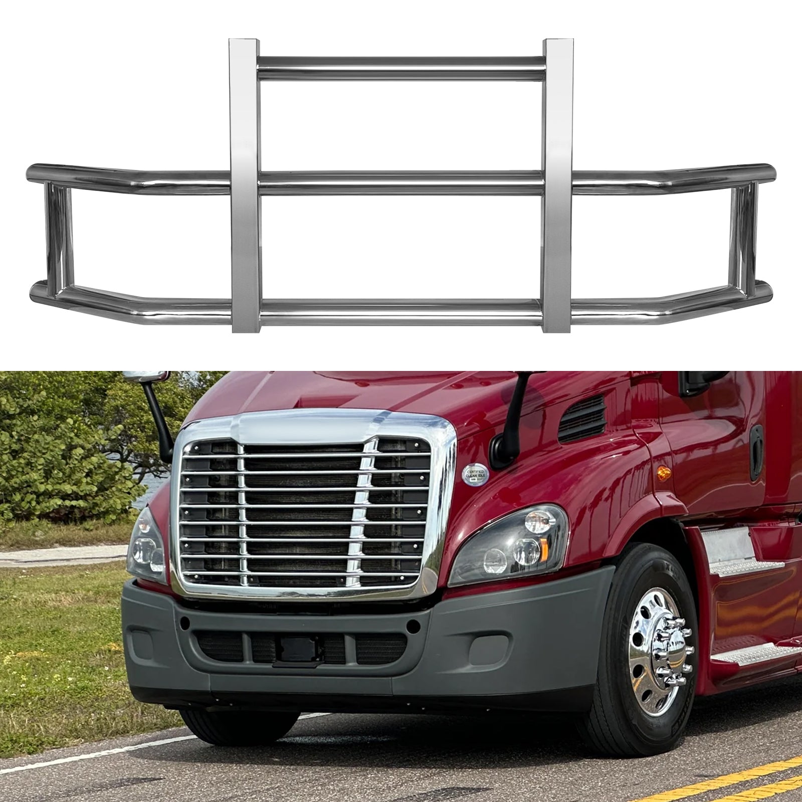 Stainless Steel Deer Guard Bumper For Freightliner Cascadia 2008 2017 With Brackets Chrome Stainless Steel