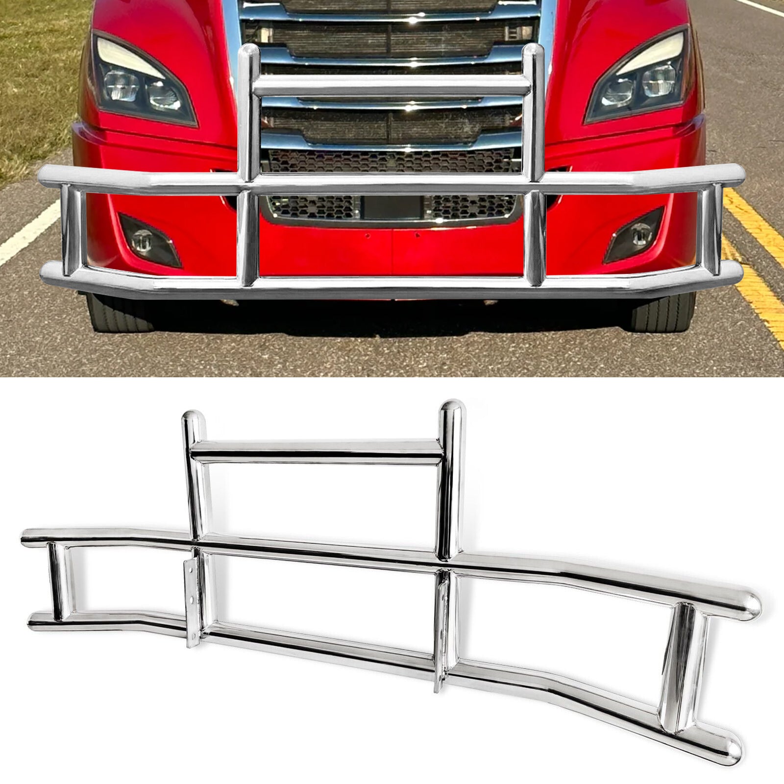 Front Bumper Deer Guard For Freightliner Cascadia 2018 2022 With Bracket G04018 Silver Stainless Steel