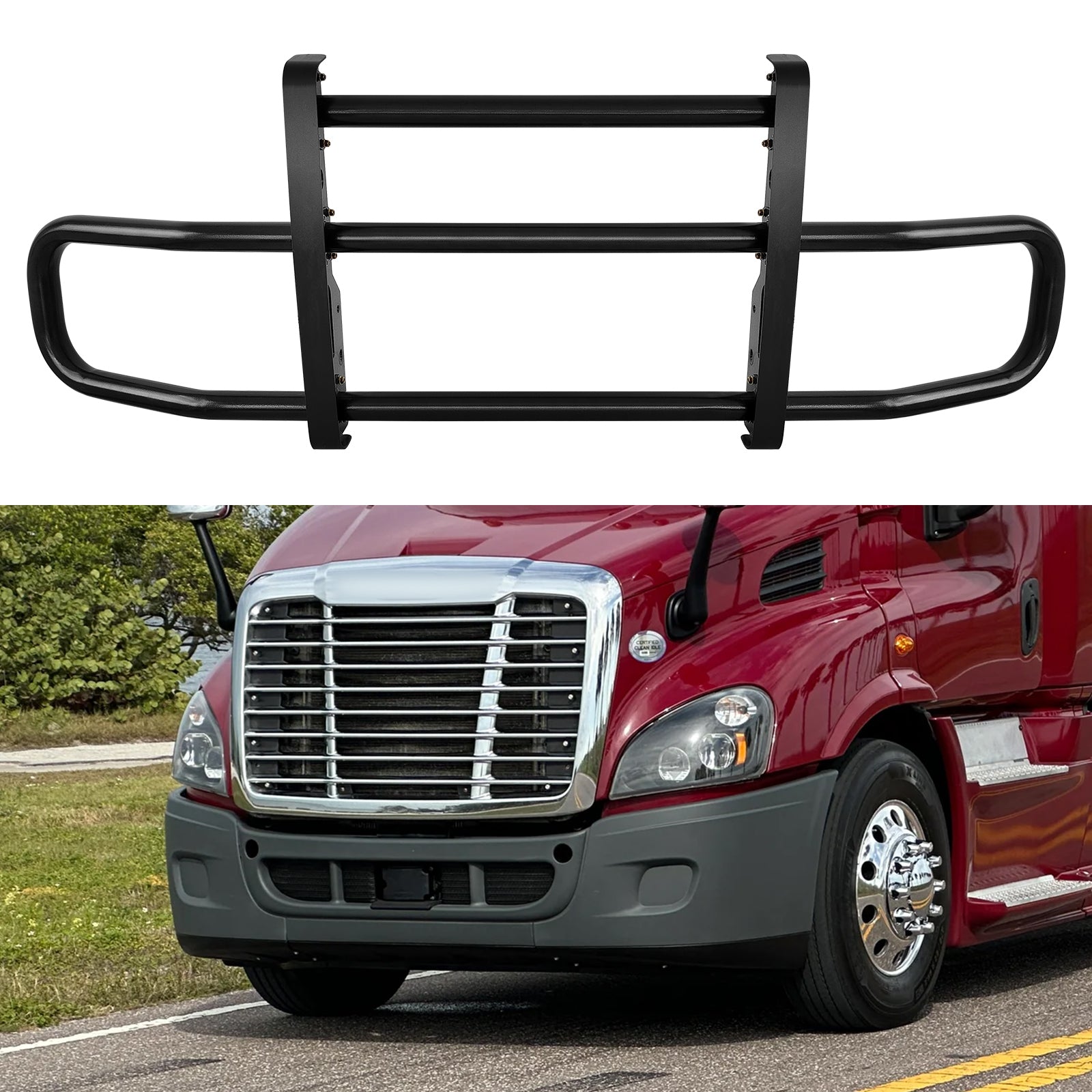 Black Lron Integrated Deer Guard For Freightliner Cascadia 2008 2017 With Brackets Black Iron