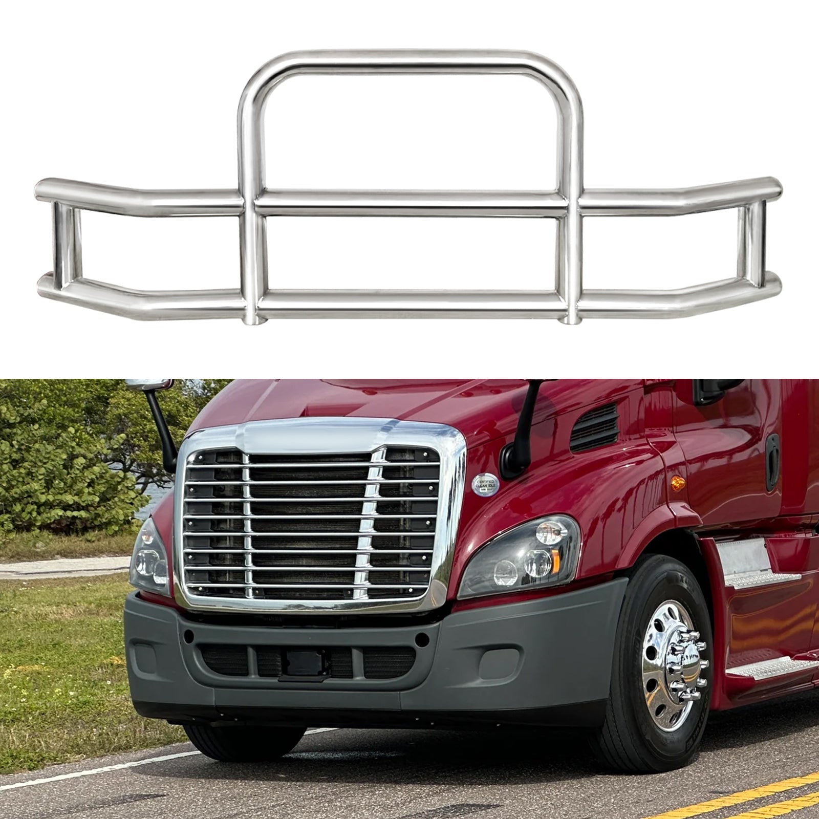 Front Bumper Deer Guard For Freightliner Cascadia 2008 2017 With Bracket G04020 Silver Stainless Steel