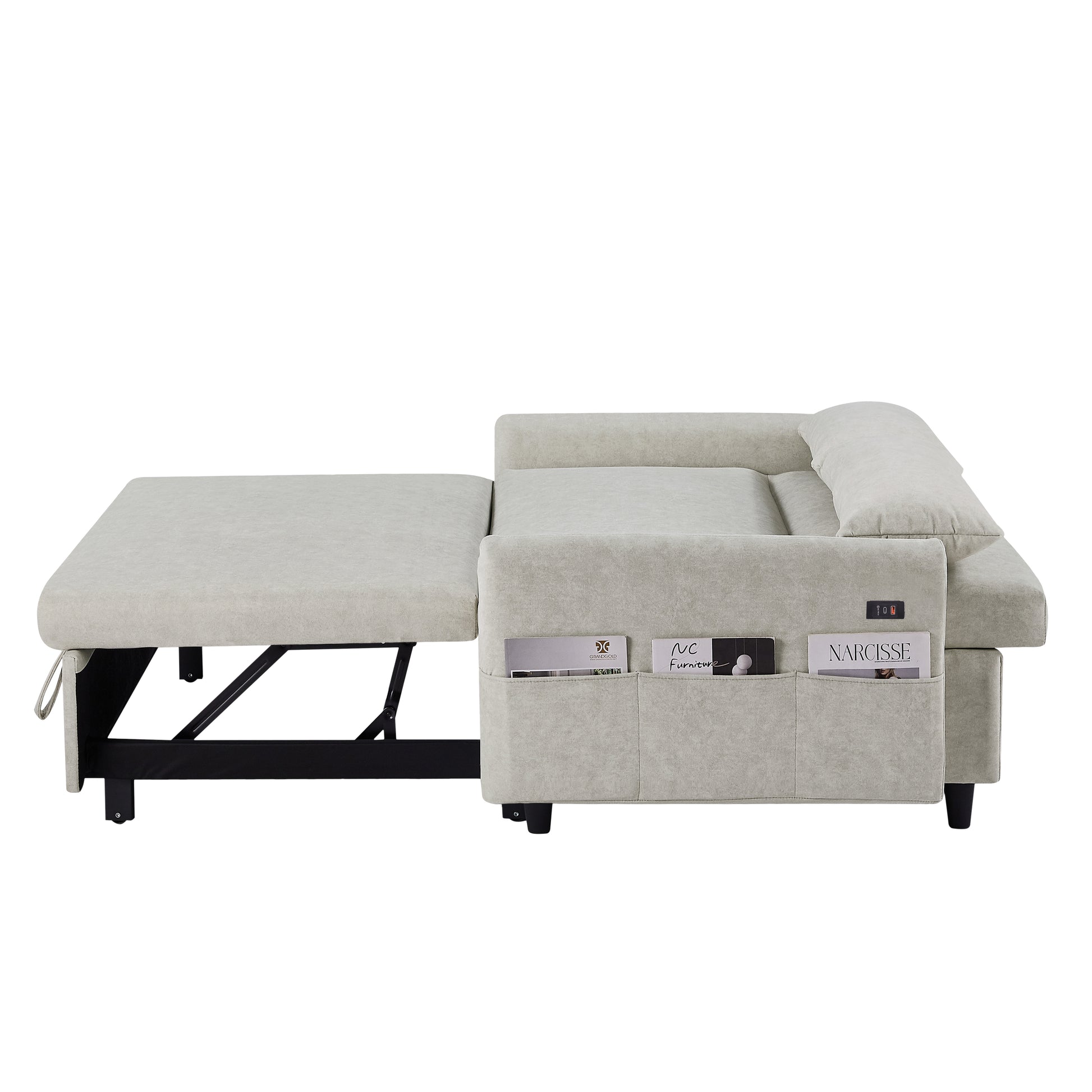 55.1" Pull Out Sleep Sofa Bed Loveseats Sofa Couch With Adjsutable Backrest, Storage Pockets, 2 Soft Pillows, Usb Ports For Living Room, Bedroom, Apartment, Office, Beige Old Sku: Wf315689Aaa Beige