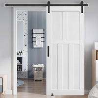 32" X 84" Five Panel Real Primed Door Slab 6.6Ft Barn Door Sliding Hardware Adjustable Floor Guider Pull Handle, Diy Unfinished Paneled Door, Modern Interior Barn Door, Moisture Proof White Mdf