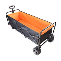 Big Large Capacity Folding Cart Extra Long Extender Wagon Cart Folding Wagon Garden Shopping Beach Cart Black Orange Black Steel