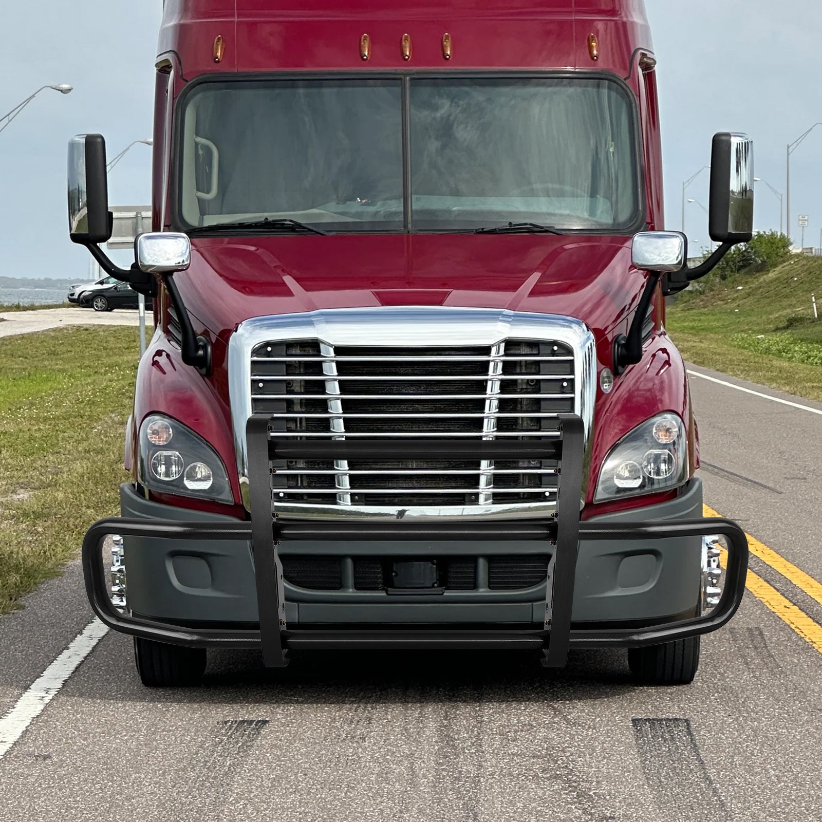 Black Lron Integrated Deer Guard For Freightliner Cascadia 2008 2017 With Brackets Black Iron