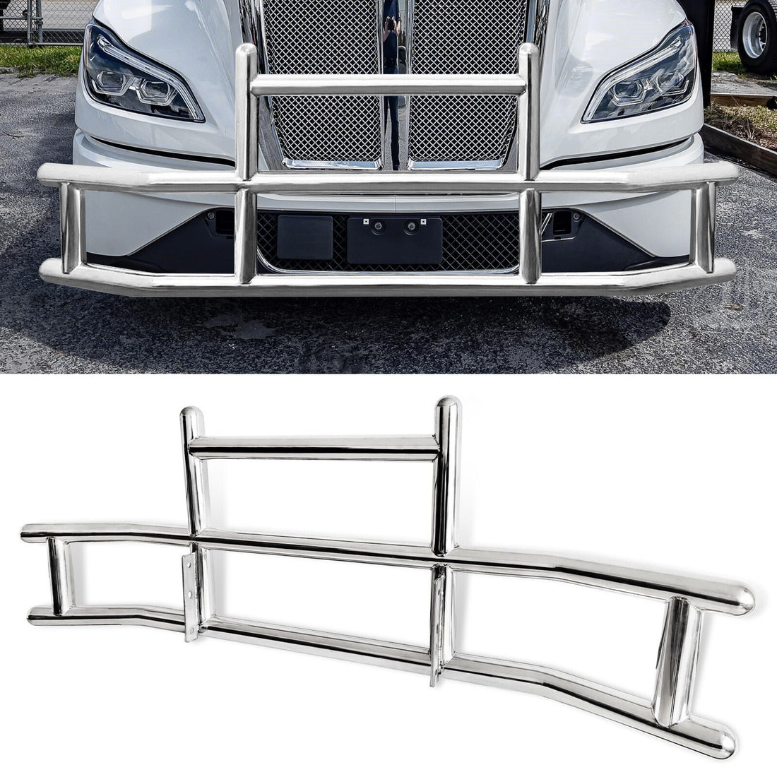 Front Bumper Deer Guard For Kenworth T660 T680 2022 With Bracket G04018 Silver Stainless Steel