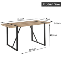 55" Mdf Wood Colour Dining Table And Modern Dining Chair Set Of 4, Mid Century Wooden Kitchen Table Set, Metal Base & Legs, Dining Room Table And Linen Chairs Natural Wood Kitchen Mid Century Modern