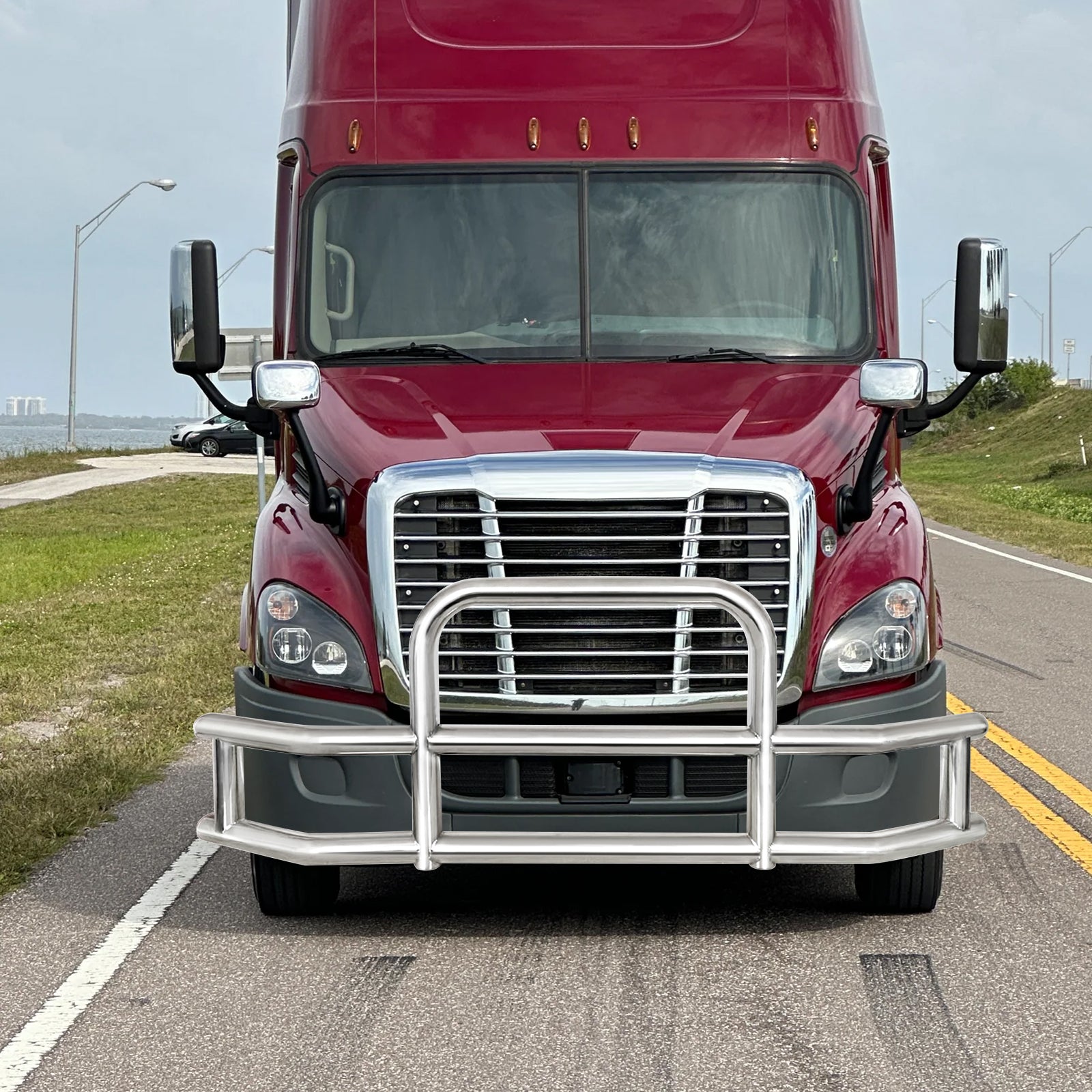 Stainless Steel Deer Guard Bumper For Freightliner Cascadia 2018 2017 With Bracketsx5 Chrome Stainless Steel