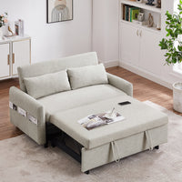 55.1" Pull Out Sleep Sofa Bed Loveseats Sofa Couch With Adjsutable Backrest, Storage Pockets, 2 Soft Pillows, Usb Ports For Living Room, Bedroom, Apartment, Office, Beige Old Sku: Wf315689Aaa Beige