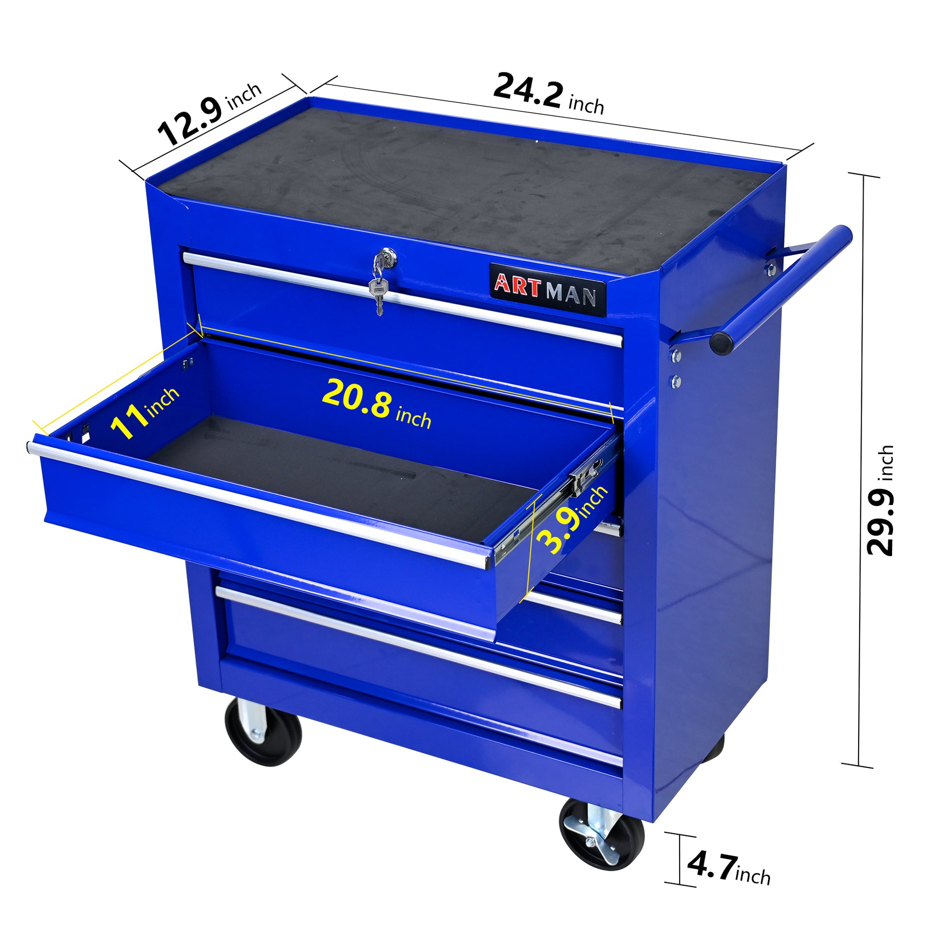 5 Drawers Multifunctional Tool Cart With Wheels Blue Blue Steel