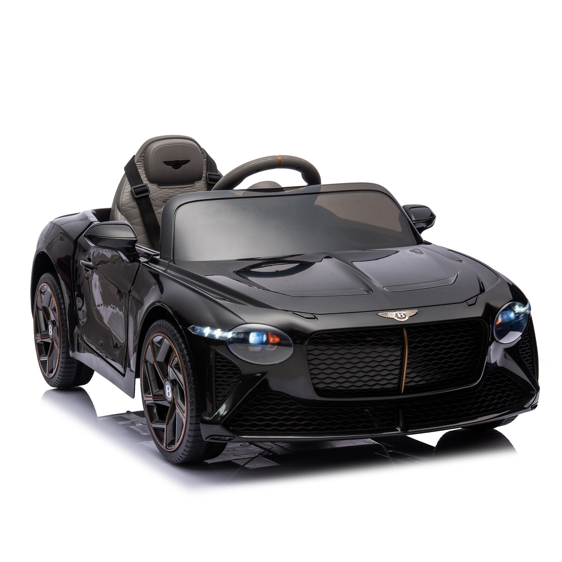 12V Battery Powered Ride On Car For Kids, Licensed Bentley Bacalar, Remote Control Toy Vehicle With Music Player, Led Light, 2 Driving Modes Black Polypropylene