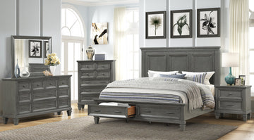 6 Piece Bedroom Sets, King Size Wood Bedroom Furniture Sets With King Size Bed, 2 Nightstands, Chest, Dresser And Mirror, Platform Bed Frame With 2 Drawers For Adults, Gray Gray Wood