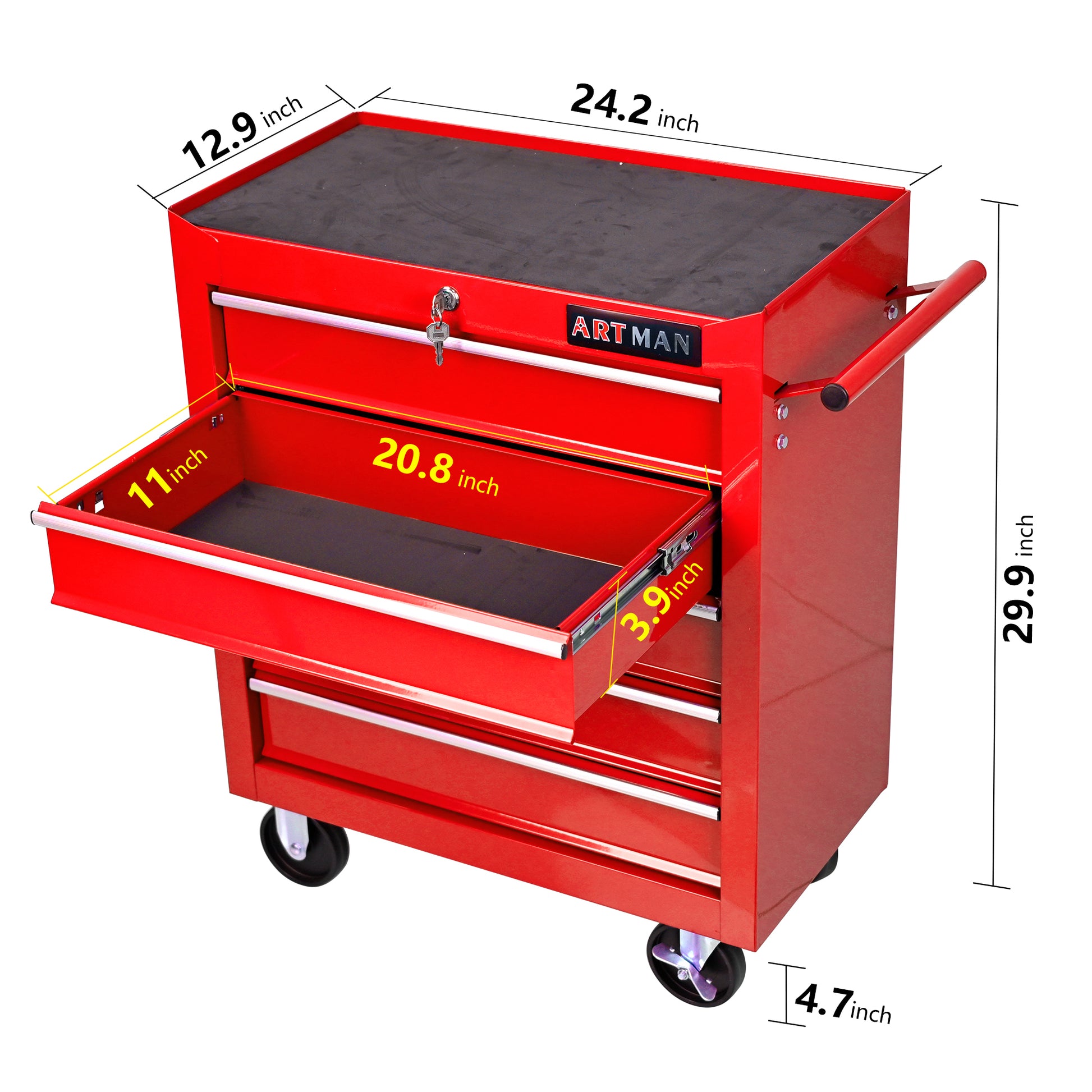5 Drawers Multifunctional Tool Cart With Wheels Red Red Steel