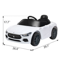 Maserati Ghibli Licensed 12V Kids Ride On Car With Remote Control, Music And Lights,White White Polypropylene